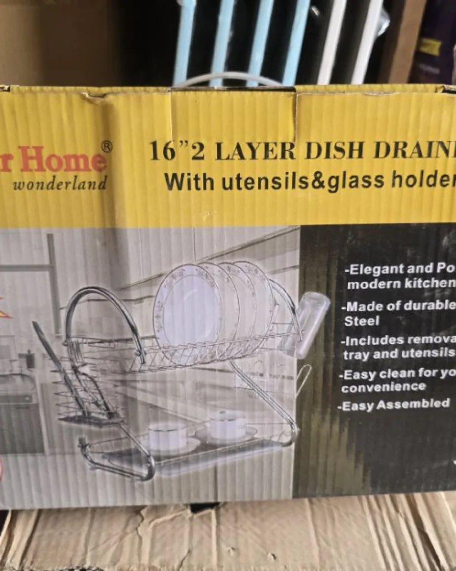 wonder home 16' 2 layer Dish Drainer with glass holder | Almubaarak Variety Mall